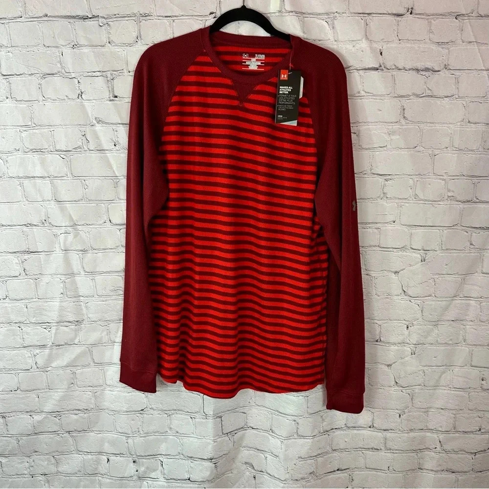 under armour NWT men's loose fit red striped knit thermal long sleeve